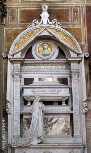 Tomb of Leonardo Bruni Italian humanist, historian and statesman1370 – 1444, by Bernardo Rossellino, Funerary monument, Basilica of Santa Croce (Basilica of the Holy Cross) in Florence, Italy photo