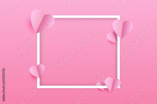Vector realistic isolated frame with hearts for Mothers Day for template covering on the knitting pink background.