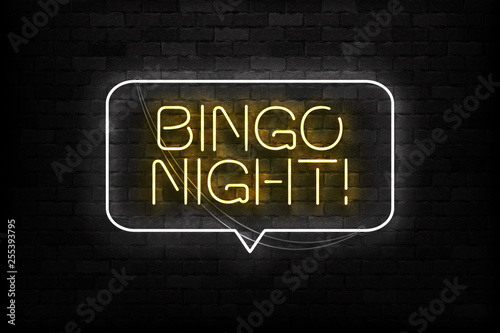 Vector realistic isolated neon sign of Bingo logo for template decoration and layout covering on the wall background.