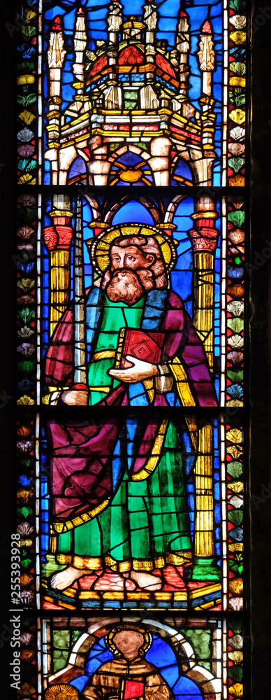 Saint Paul, stained glass window in the Basilica di Santa Croce (Basilica of the Holy Cross) - famous Franciscan church in Florence, Italy