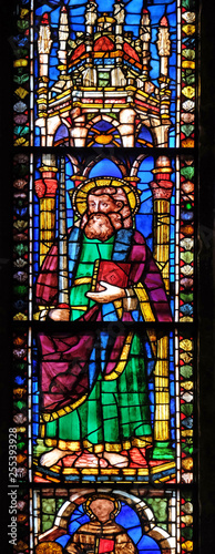 Saint Paul, stained glass window in the Basilica di Santa Croce (Basilica of the Holy Cross) - famous Franciscan church in Florence, Italy