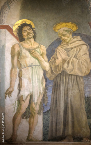 Saint John the Baptist and Saint Francis of Assisi, fresco by Domenico Veneziano, Basilica di Santa Croce (Basilica of the Holy Cross) in Florence, Italy