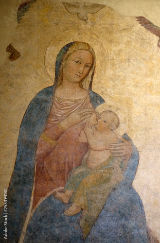 Madonna feeding the Child, by Pietro Nelli, Basilica di Santa Croce (Basilica of the Holy Cross) in Florence, Italy © zatletic
