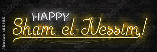 Vector realistic isolated neon sign of Sham el-Nessim typography logo for template decoration and invitation covering on the wall background. Concept of Happy Easter in Egypt.
