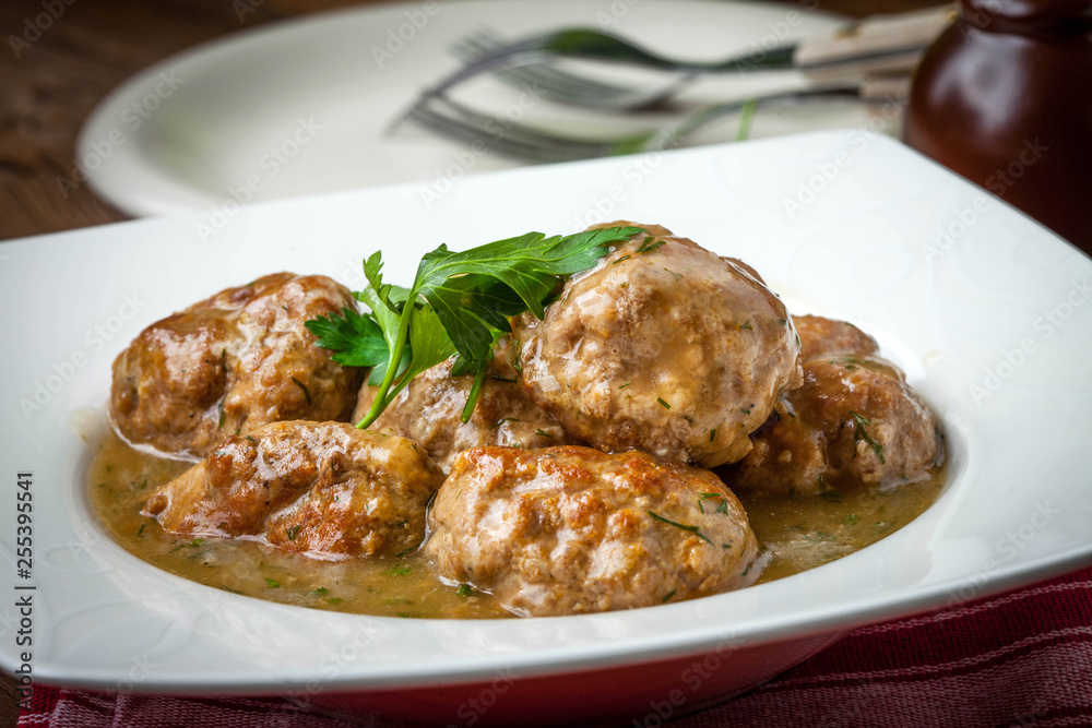 Pork meatballs with dill sauce. Pork meatballs with dill sauce.