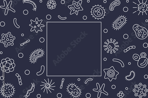 Human microbiota horizontal frame with empty space for text. Vector concept illustration in thin line style on dark background