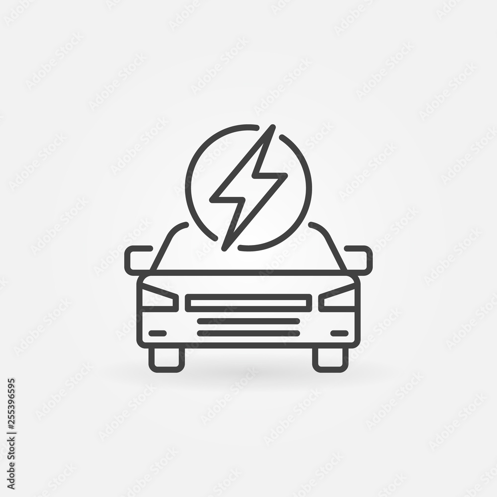 Electric car with lightning vector icon. EV concept symbol in thin line style Electric car with lightning vector icon. EV concept symbol in thin line style