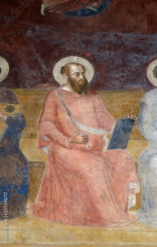 Saint Paul, detail of the Triumph of St. Thomas Aquinas, fresco by Andrea di Buonaiuto, Spanish Chapel in Santa Maria Novella Principal Dominican church in Florence, Italy photo