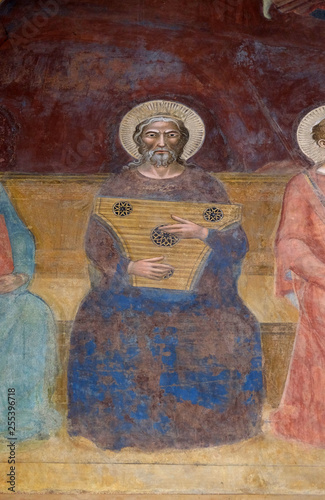 David, detail of the Triumph of St. Thomas Aquinas, fresco by Andrea di Buonaiuto, Spanish Chapel in Santa Maria Novella Principal Dominican church in Florence, Italy photo