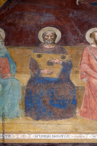 David, detail of the Triumph of St. Thomas Aquinas, fresco by Andrea di Buonaiuto, Spanish Chapel in Santa Maria Novella Principal Dominican church in Florence, Italy photo
