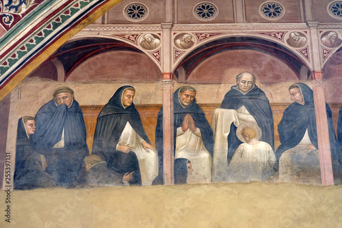 Saint Peter recives the Dominican habit, fresco by Andrea di Bonaiuto in Spanish Chapel, Santa Maria Novella Principal Dominican church in Florence, Italy