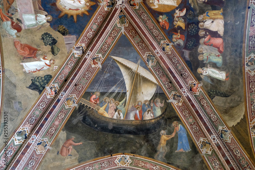 Voyage of Saint Peter, Fresco by Andrea de Buonaiuto, ceiling of the Cappellone degli Spagnoli in Santa Maria Novella church in Florence, Italy photo