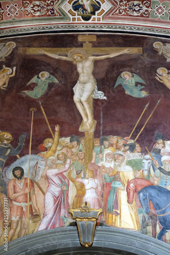 The Crucifixion, fresco by Andrea Di Bonaiuto, Spanish Chapel in Santa Maria Novella church in Florence