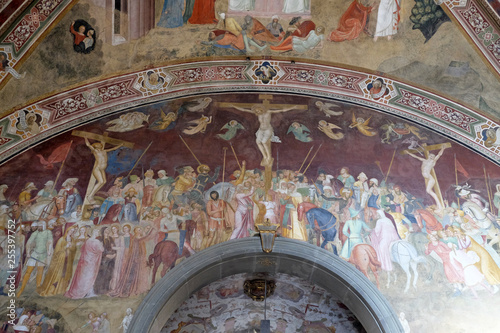 The Crucifixion, fresco by Andrea Di Bonaiuto, Spanish Chapel in Santa Maria Novella church in Florence photo