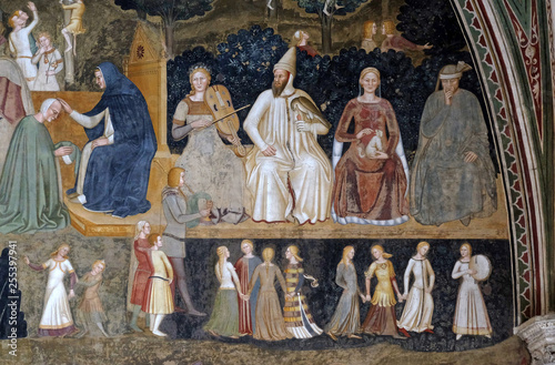Detail of the Active and Triumphant Church fresco by Andrea Di Bonaiuto, Spanish Chapel in Santa Maria Novella church in Florence