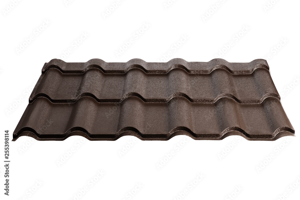 Metal tile isolated on white background. Material for roof Metal tile isolated on white background. Material for roof