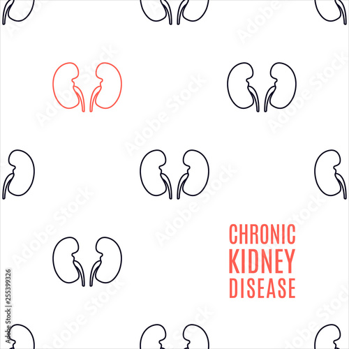 Chronic kidney disease awareness poster made in linear style on white background. Healthy urinary system medical concept. Human body organ anatomy icon. Vector illustration.