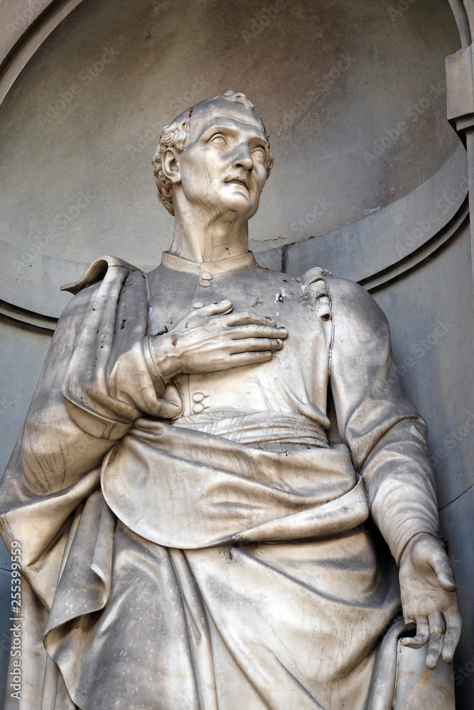 Amerigo Vespucci in the Niches of the Uffizi Colonnade. The first half of the 19th Century they were occupied by 28 statues of famous people in Florence, Italy