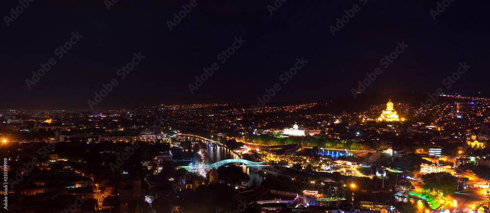Amazing night panoramic cityscape of Georgian Capital old town, Tbilisi.