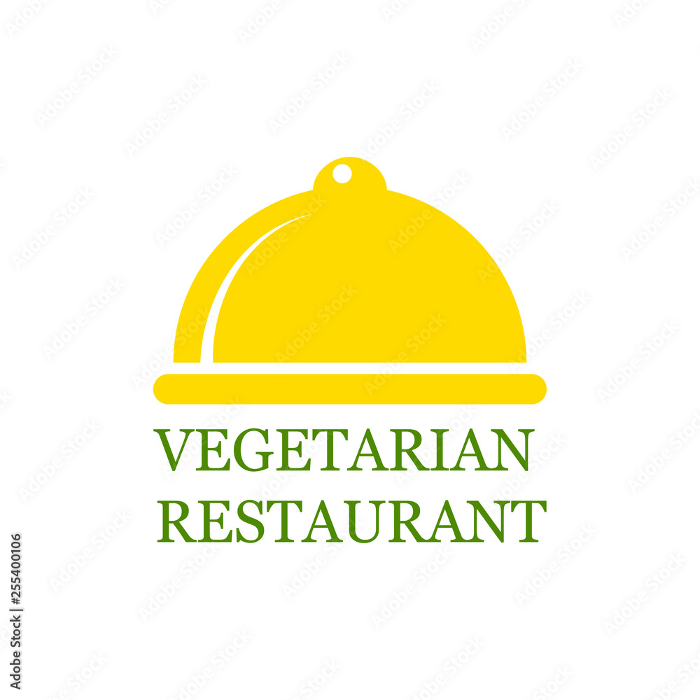 Fototapeta premium Serving dinner tray for waiter isolated on white background. Logo for vegetarian restaurant. Vector flat cartoon design