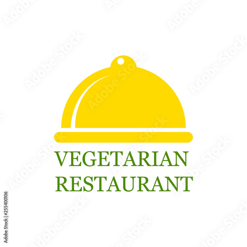 Serving dinner tray for waiter isolated on white background. Logo for vegetarian restaurant. Vector flat cartoon design
