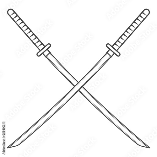 Vintage katana sword isolated on white background. Traditional japanese weapon. Vector flat design