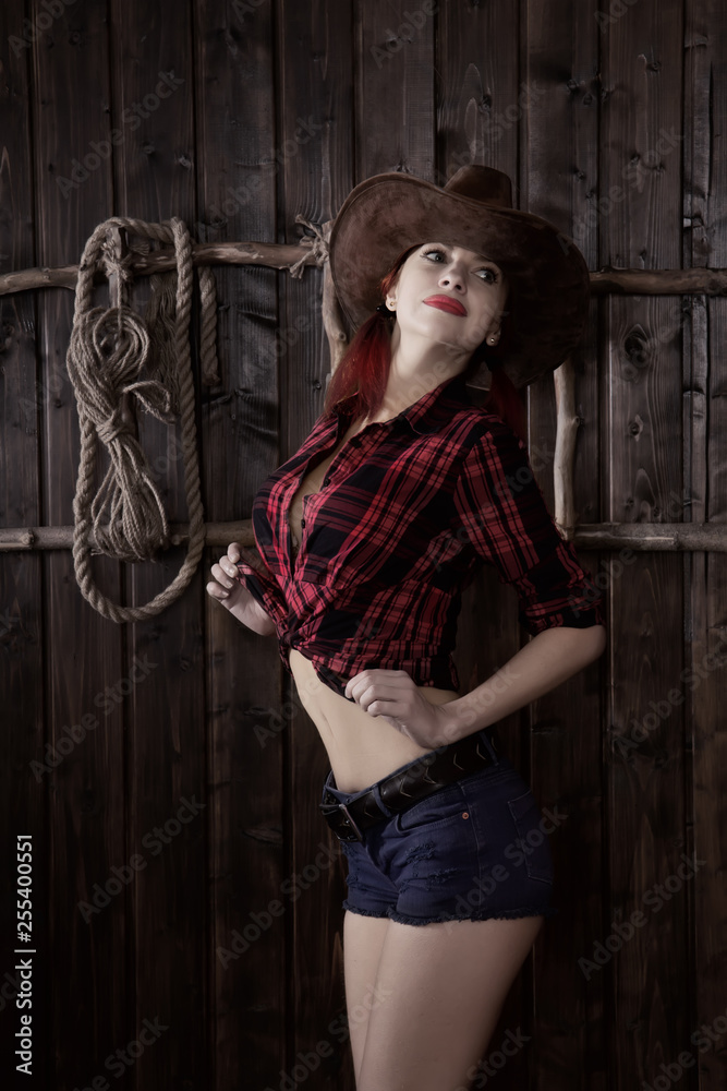 Fototapeta premium cowboy girl wooden