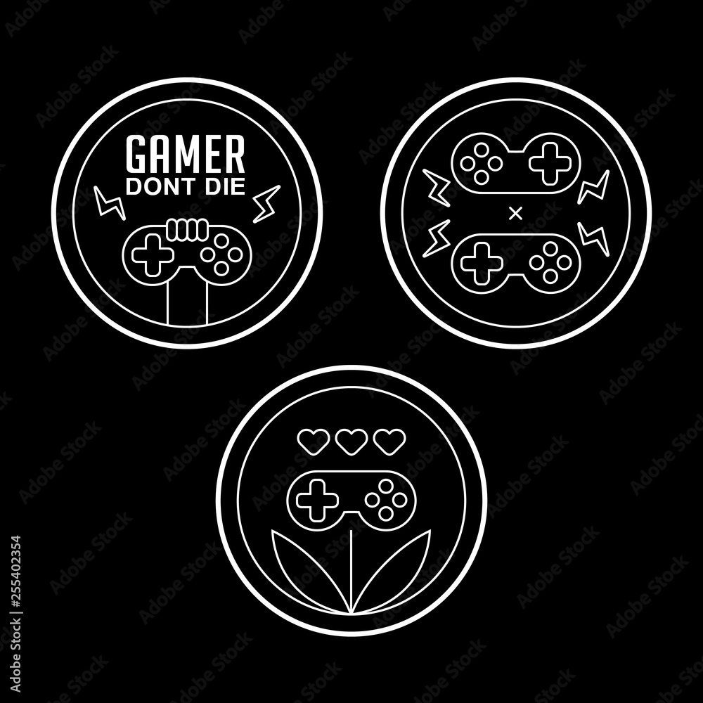 Gamer monoline badge with classic gamepad console Gamer monoline badge with classic gamepad console