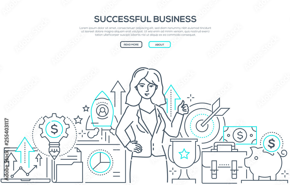 Successful business - line design style web banner Successful business - line design style web banner