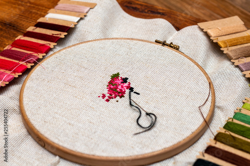 Cross stitching embroidery set with colorful threads