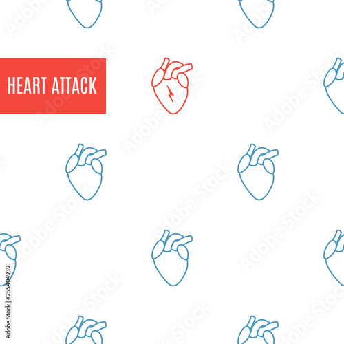 Heart attack awareness poster made in linear style on white background. Healthy blood vascular system medical concept. Vector illustration. 
