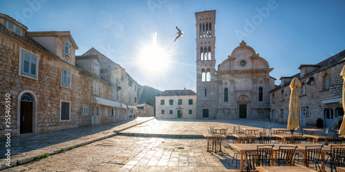 Street view of Hvar Town in Croatia. Hvar Town is the famous town for summer beach vacation on Hvar Island in Dalmatia, Croaita. photo