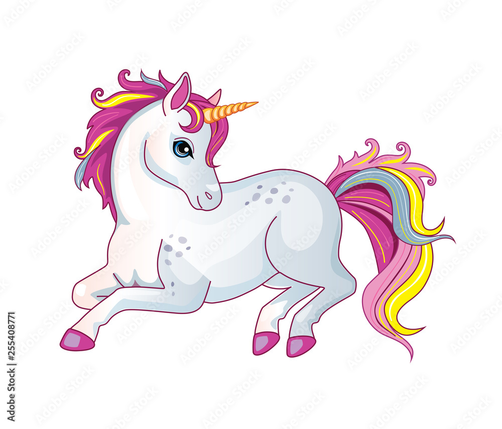 Vector cartoon cute pony with rainbow mane on white background. Children's  illustration. Magic. Wonderland. Stock Vector | Adobe Stock
