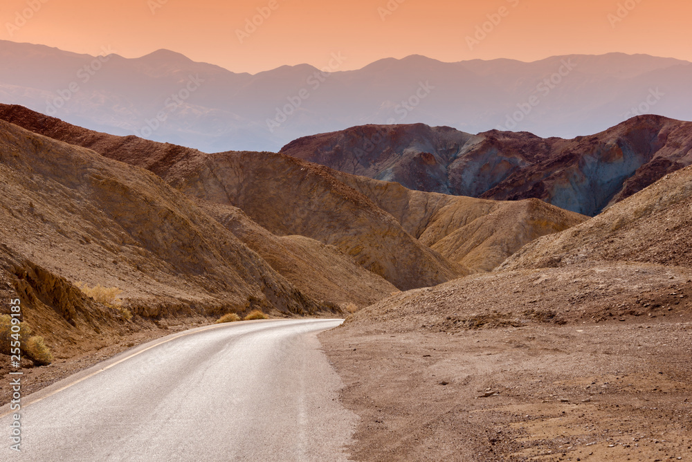 Scenic road in the desert of Death valley national park, USA