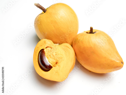 Peach fruit, isolated on white background.