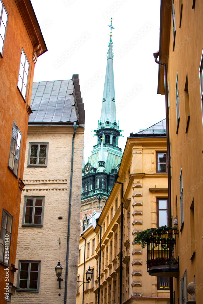 German Church (St. Gertrude's Church) and old houses, Sweden