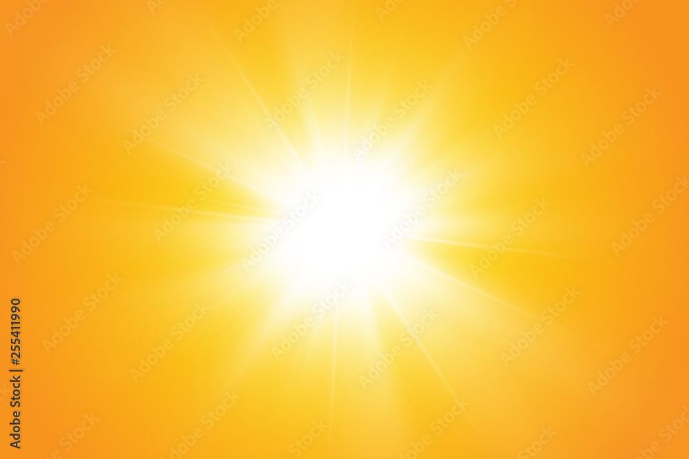  Warm sun on a yellow background. Leto.bliki solar rays