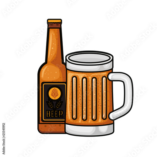 bottle of beer and glass isolated icon