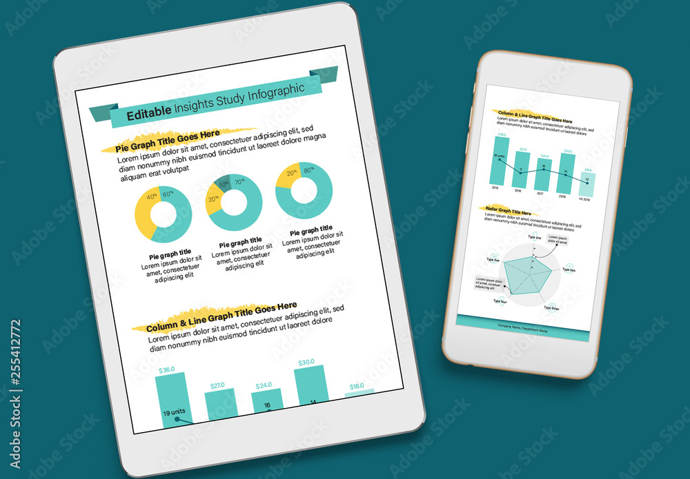 Insights Study Infographic with Blue and Yellow Accents Stock Template ...