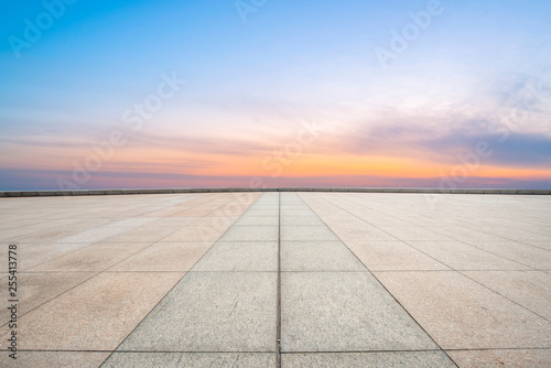 Empty square tiles and beautiful sky scenery