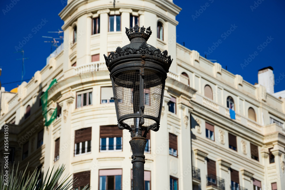 Old street lamp at Town Hall Square (Plaza del Ayuntamiento). Valencia, España