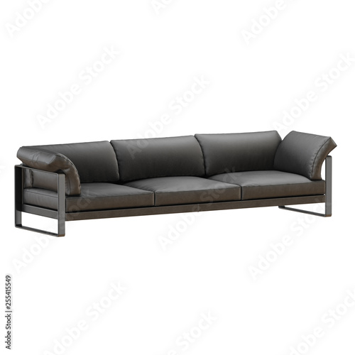 Gray leather sofa on white background 3d