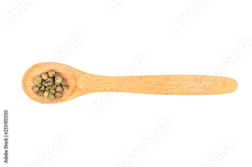 Green pepper peas in spoon