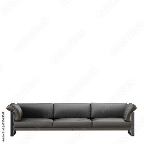 Gray leather sofa on white background 3d rendering