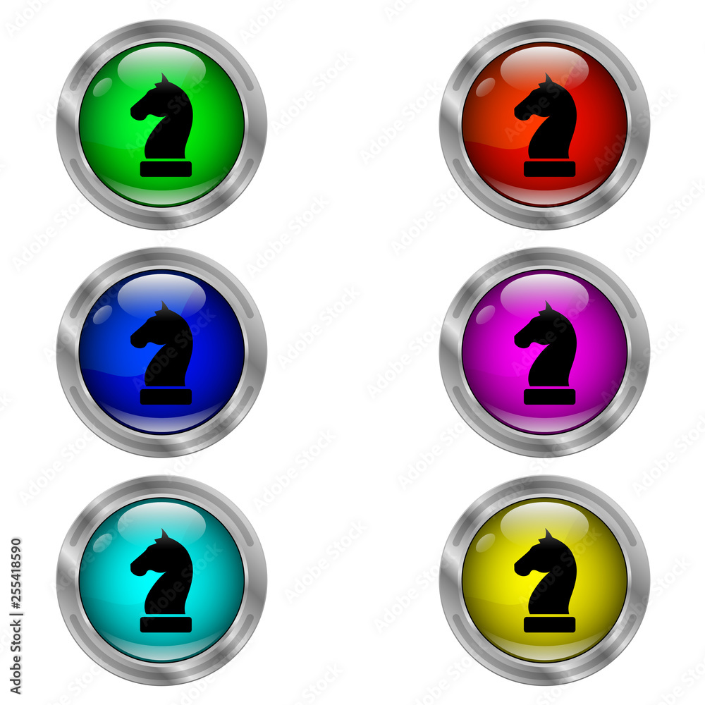 Chess knight icon. Set of round color icons.