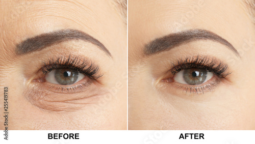 Beautiful older woman, closeup of eye photo