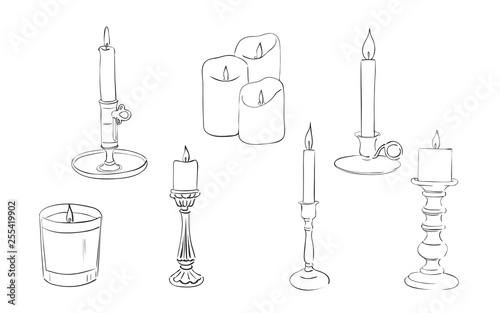 Hand drawn candles collection, vector
