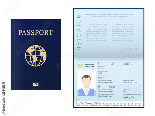 International male biometric passport booklet and cover template.