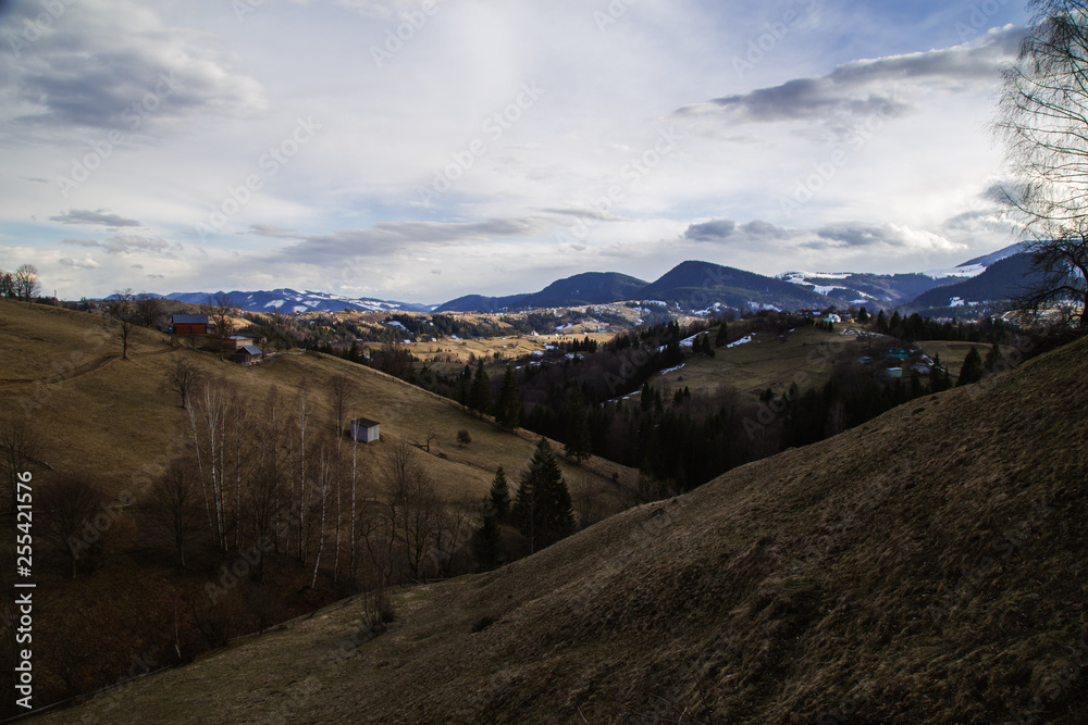  Spring  landscape in ancient hutsul village Holovy, near Carpathian mountains