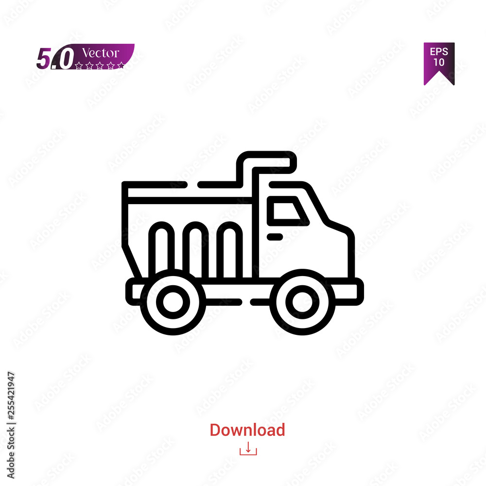 Outline dump-truck icon isolated on white background. Best modern. Graphic design,children-toys, mobile application, beauty icons 2019 year, user interface. Editable stroke. EPS10 format vector